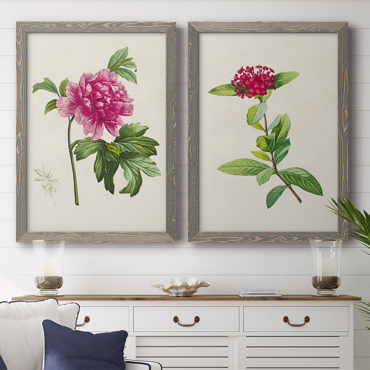 Pretty Pink Botanicals I - Premium Framed Canvas 2 Piece Set - Ready to Hang