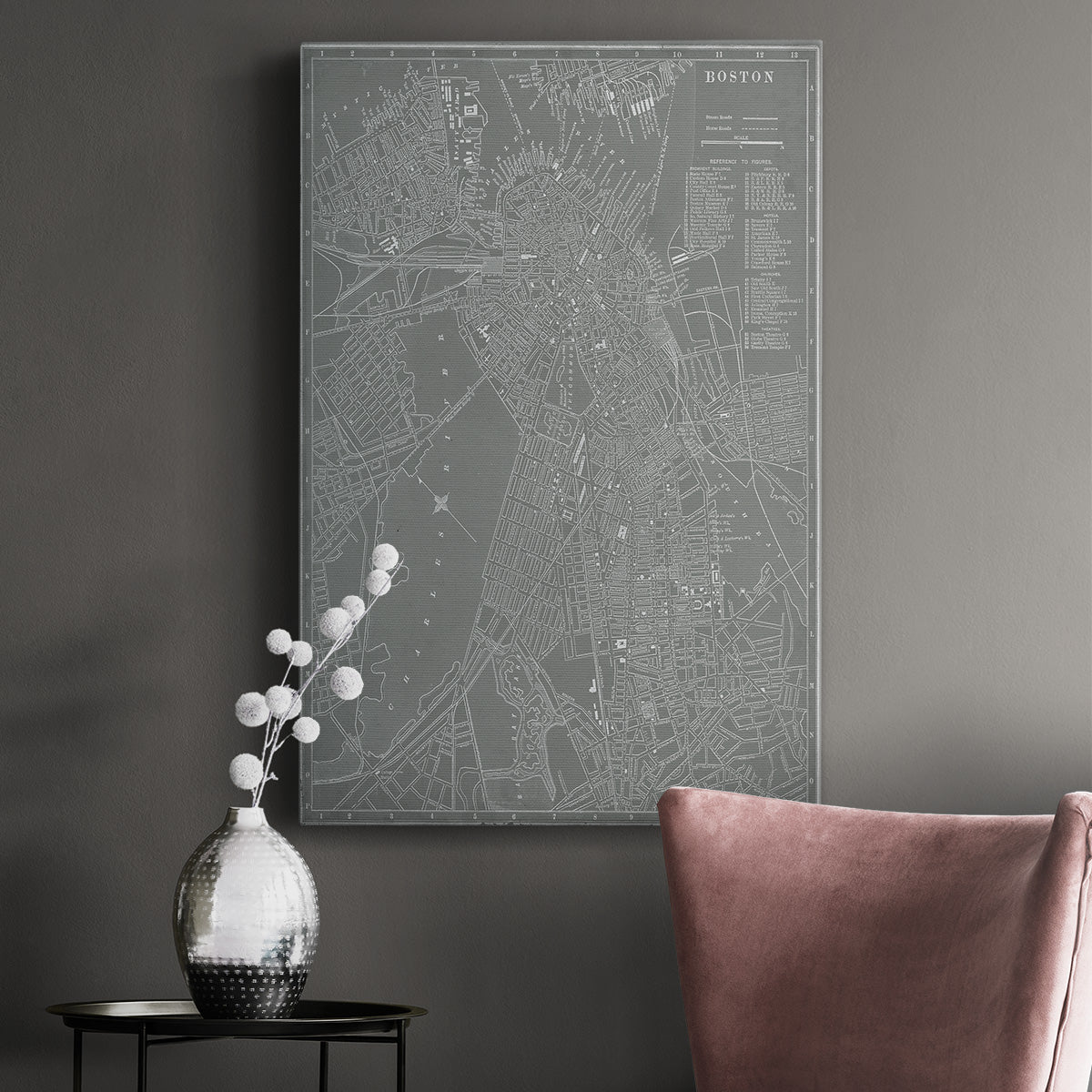 City Map of Boston Premium Gallery Wrapped Canvas - Ready to Hang