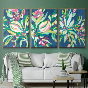 Blue Tropics I - Framed Premium Gallery Wrapped Canvas L Frame 3 Piece Set - Ready to Hang