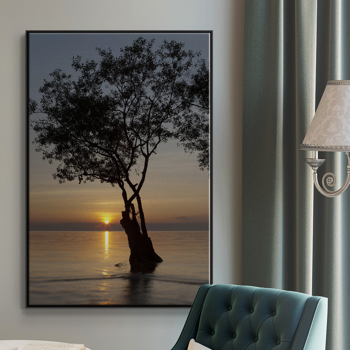 Sunset Silhouette - Framed Premium Gallery Wrapped Canvas L Frame - Ready to Hang