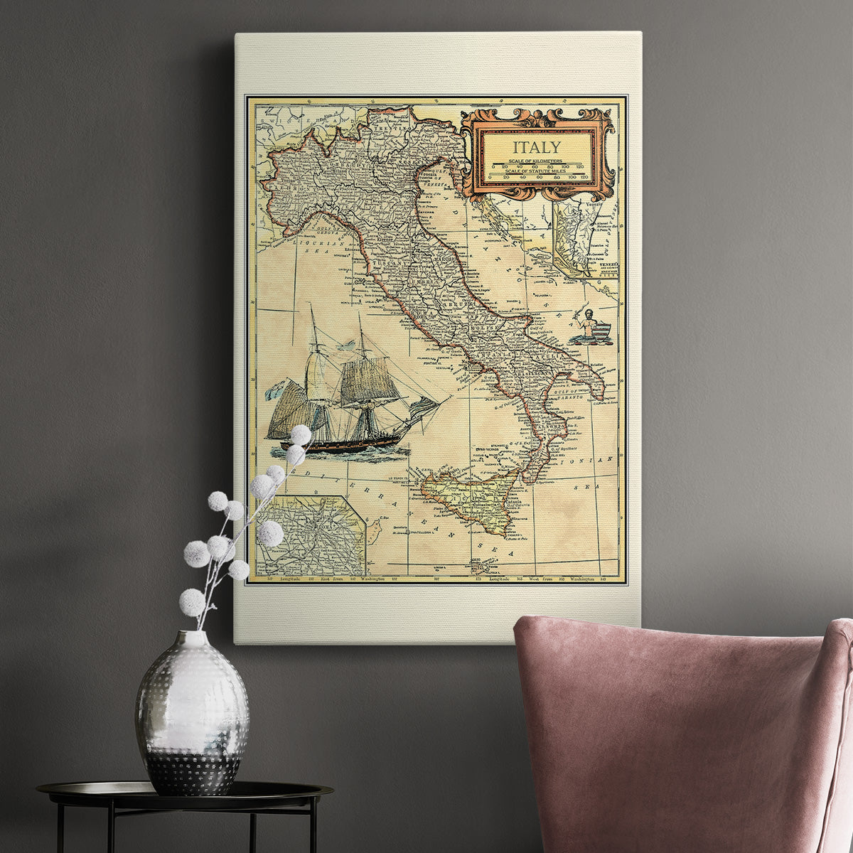Italy Map Premium Gallery Wrapped Canvas - Ready to Hang
