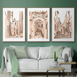 Blush Architecture Study I - Framed Premium Gallery Wrapped Canvas L Frame 3 Piece Set - Ready to Hang