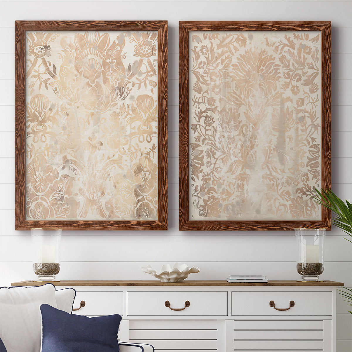 Walnut Damask III - Premium Framed Canvas 2 Piece Set - Ready to Hang