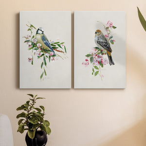 Spring Song Blue Bird Premium Gallery Wrapped Canvas - Ready to Hang - Set of 2 - 8 x 12 Each