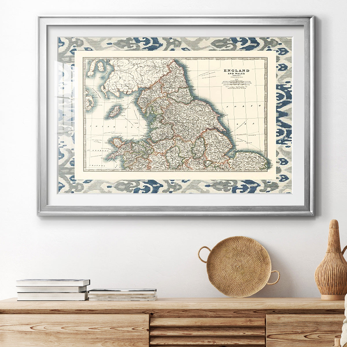 Bordered Map of England & Wales Premium Framed Print - Ready to Hang