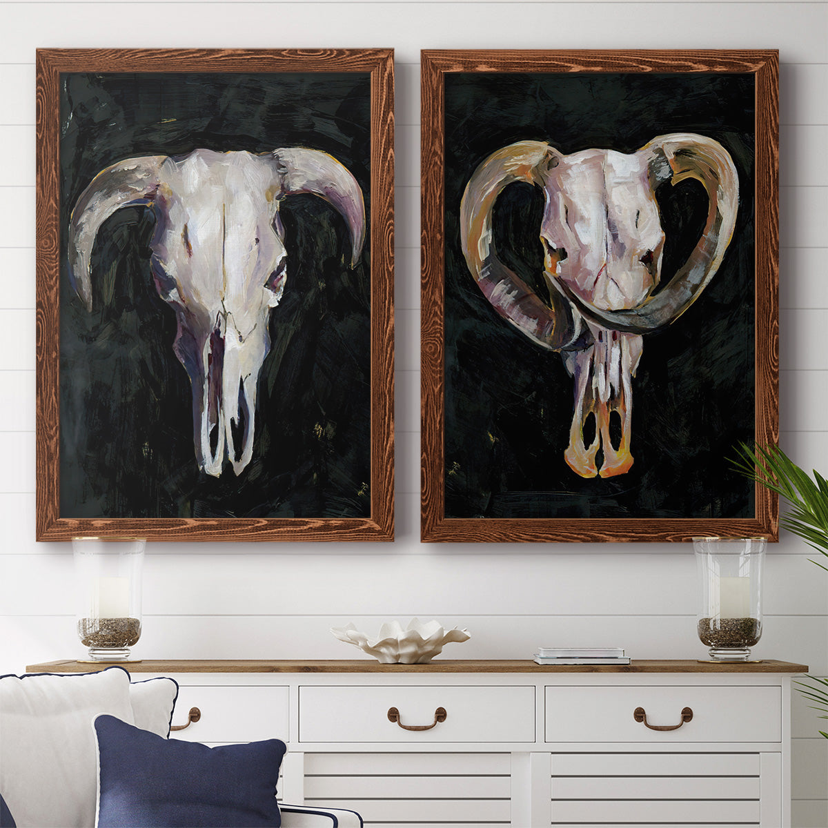 Horned Skull I - Premium Framed Canvas 2 Piece Set - Ready to Hang