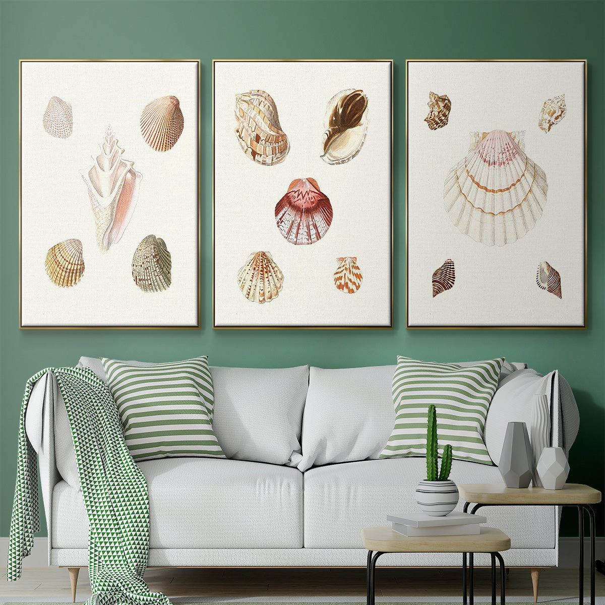 Pastel Knorr Shells I - Framed Premium Gallery Wrapped Canvas L Frame 3 Piece Set - Ready to Hang