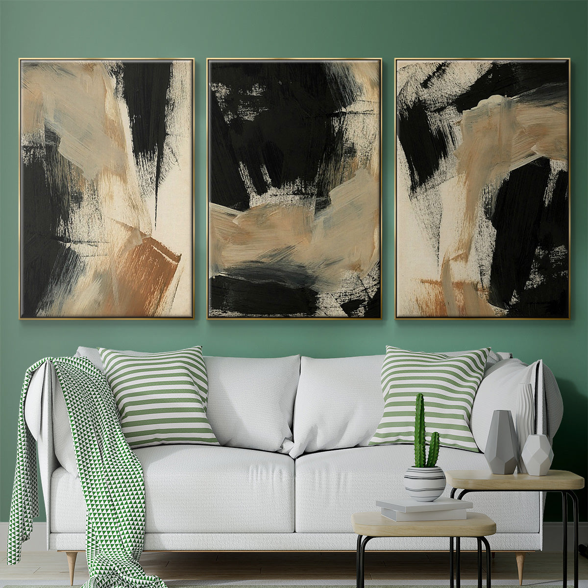Baked Paintstrokes IV - Framed Premium Gallery Wrapped Canvas L Frame 3 Piece Set - Ready to Hang