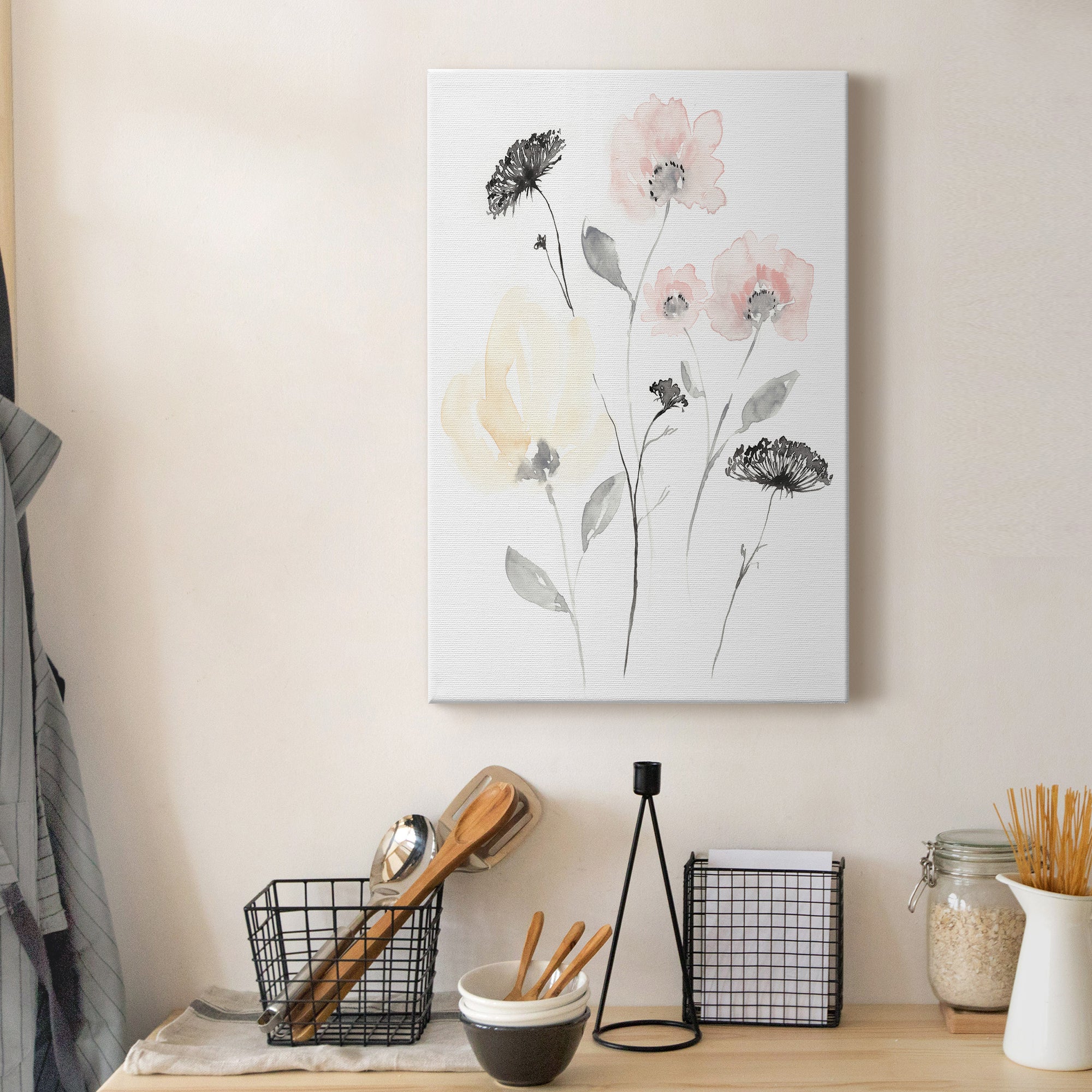 Blush & Black Wildflowers II Premium Gallery Wrapped Canvas - Ready to Hang