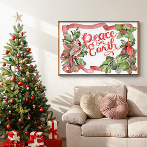 Cardinal Holly Christmas Collection A - Framed Gallery Wrapped Canvas in Floating Frame