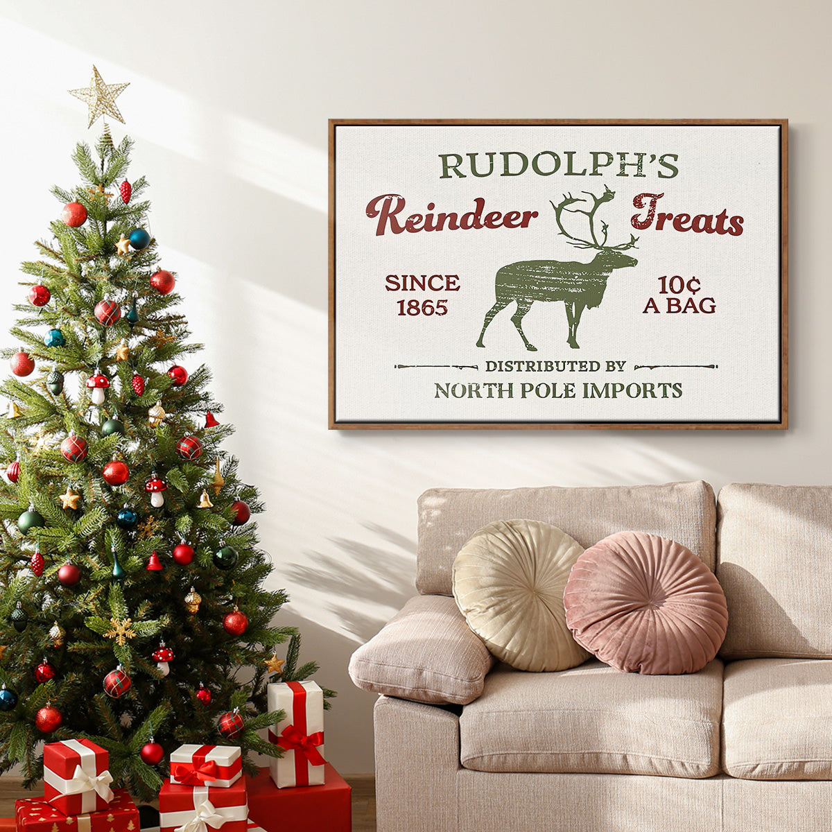 Christmas Farm Sign IV - Framed Gallery Wrapped Canvas in Floating Frame