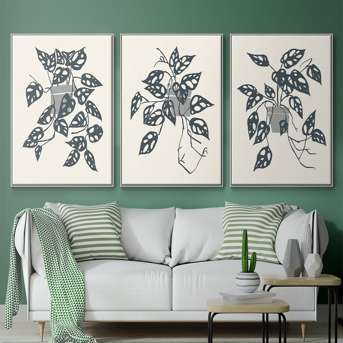 Growing Leaves I - Framed Premium Gallery Wrapped Canvas L Frame 3 Piece Set - Ready to Hang