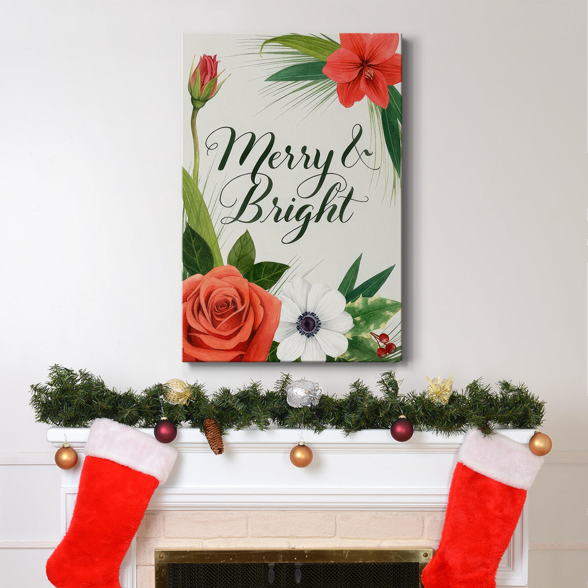 Christmas Flora Wreath Collection B - Gallery Wrapped Canvas