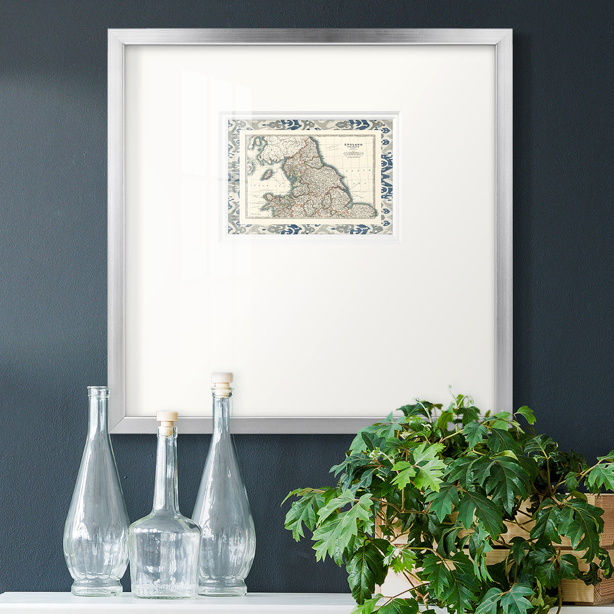 Bordered Map of England & Wales Premium Framed Print Double Matboard