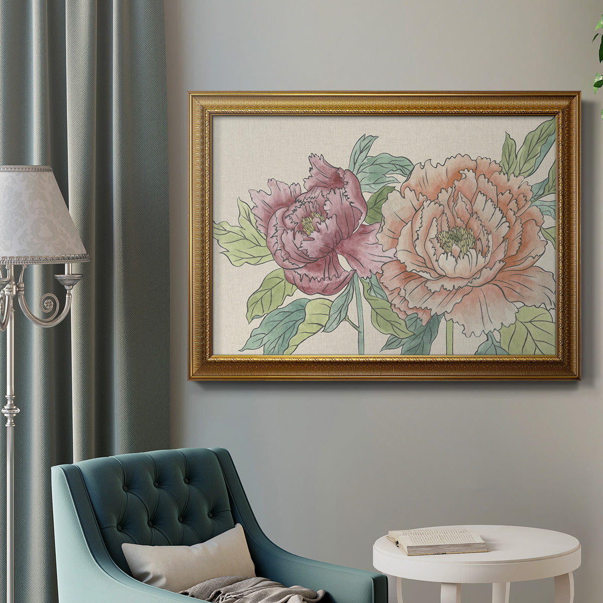 Peony Blooms IV Premium Framed Canvas- Ready to Hang