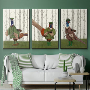 Pheasant Shooting Party 1 - Framed Premium Gallery Wrapped Canvas L Frame 3 Piece Set - Ready to Hang