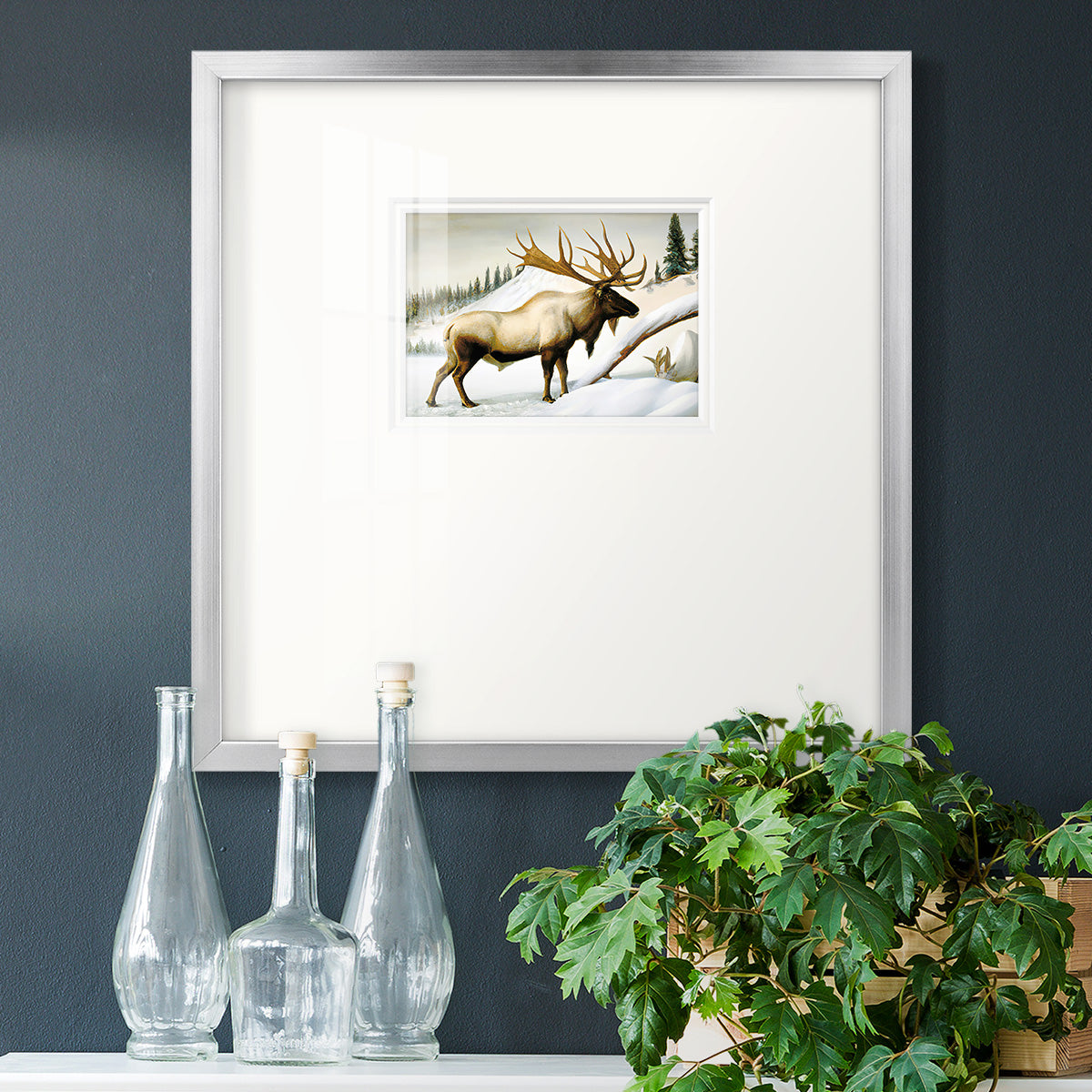 Snow Elk Premium Framed Print Double Matboard