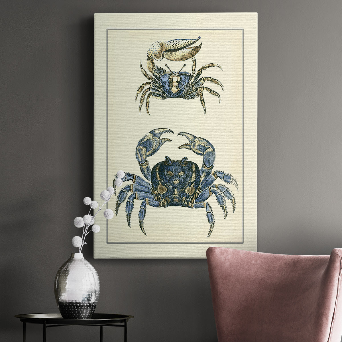 Antique Blue Crabs II Premium Gallery Wrapped Canvas - Ready to Hang