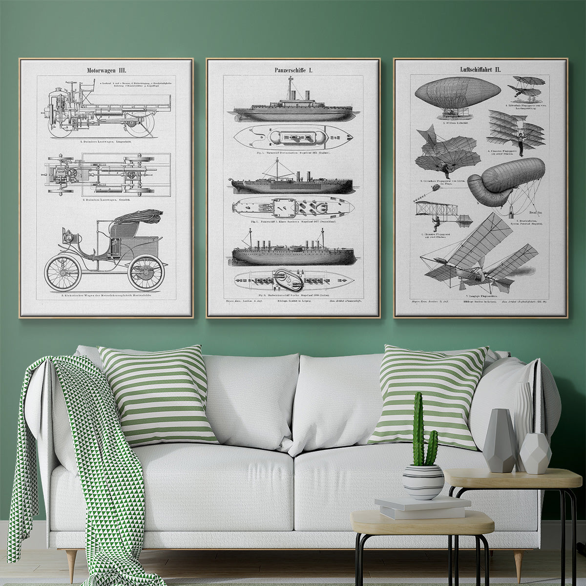 Industrial Flight - Framed Premium Gallery Wrapped Canvas L Frame 3 Piece Set - Ready to Hang