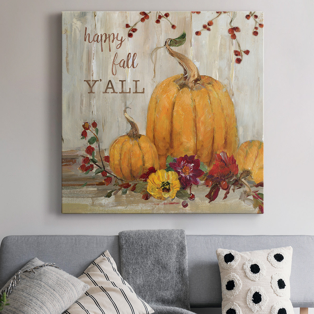 Happy Fall Pumpkins-Premium Gallery Wrapped Canvas - Ready to Hang