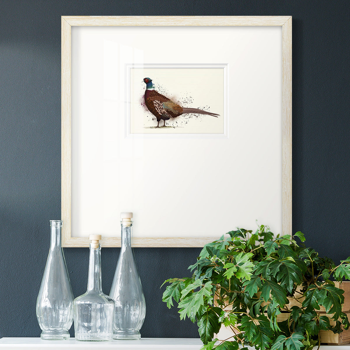 Pheasant Splash 1 Premium Framed Print Double Matboard