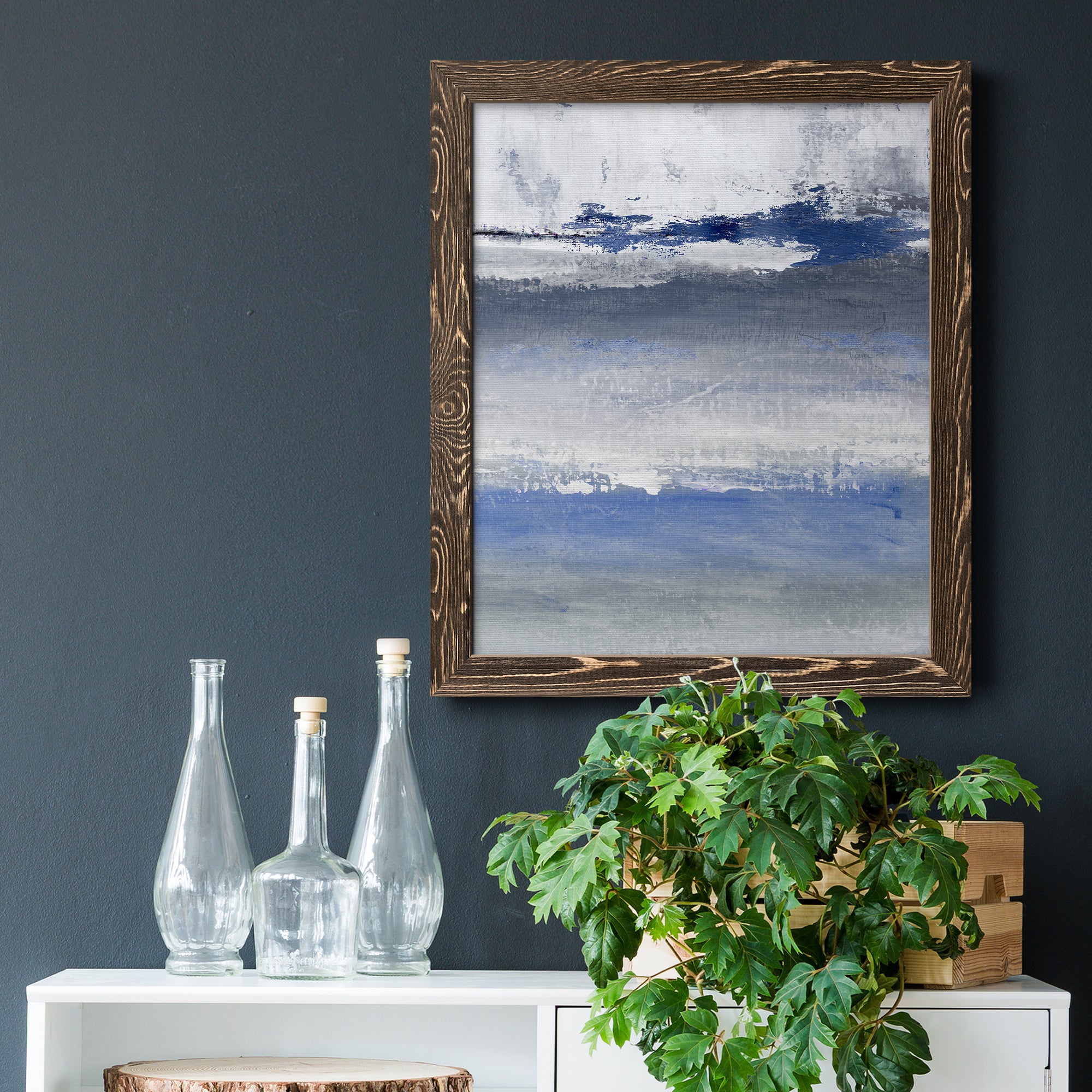 Soft Solace Indigo - Premium Canvas Framed in Barnwood - Ready to Hang