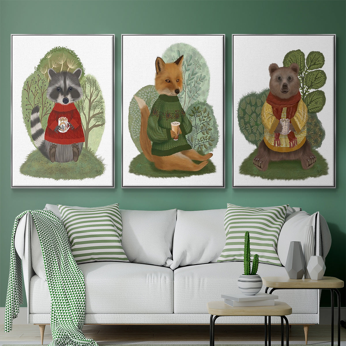 Hot Chocolate Bear - Framed Premium Gallery Wrapped Canvas L Frame 3 Piece Set - Ready to Hang