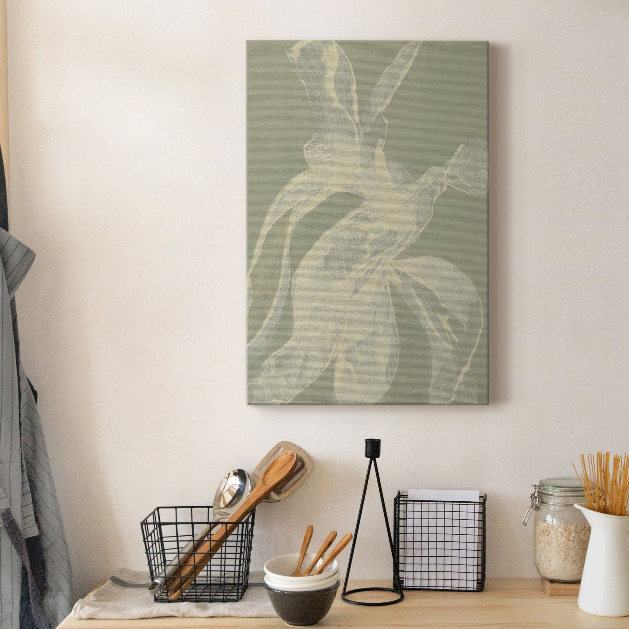 White Ribbon on Celadon I Premium Gallery Wrapped Canvas - Ready to Hang