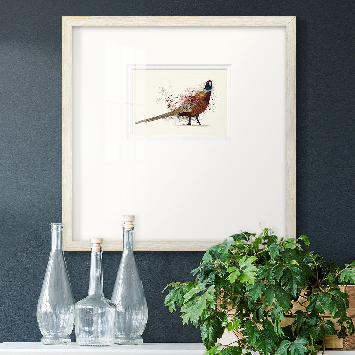 Pheasant Splash 2 Premium Framed Print Double Matboard