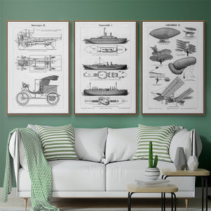 Industrial Flight - Framed Premium Gallery Wrapped Canvas L Frame 3 Piece Set - Ready to Hang