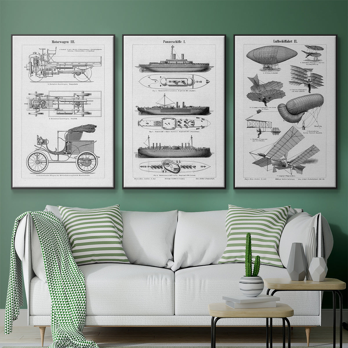 Industrial Flight - Framed Premium Gallery Wrapped Canvas L Frame 3 Piece Set - Ready to Hang
