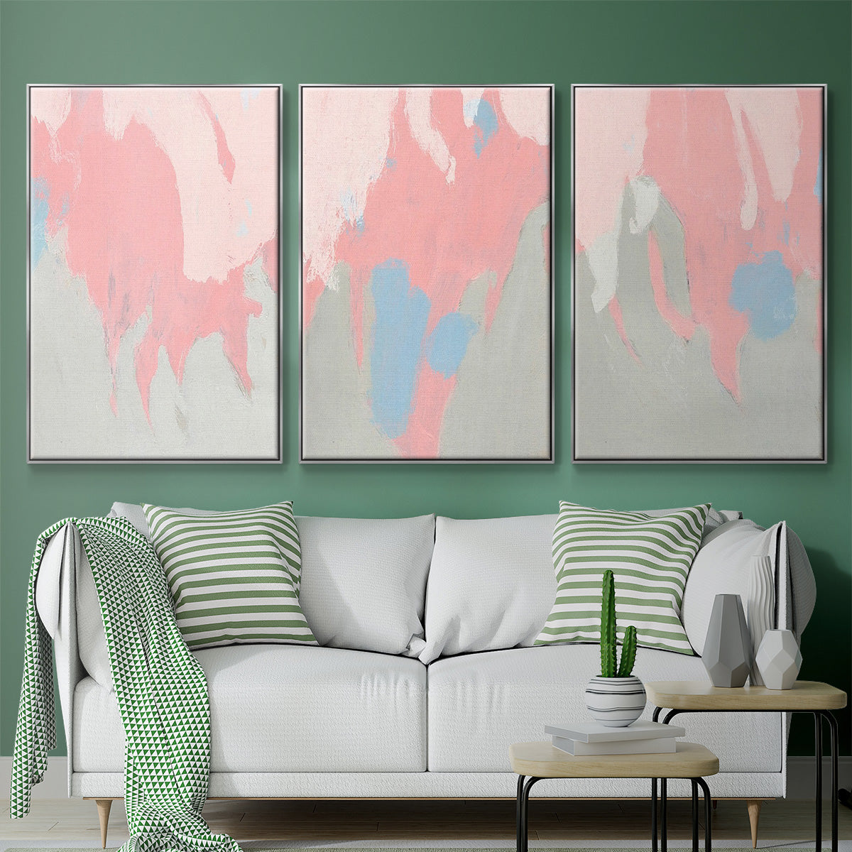 Blushing Abstract I - Framed Premium Gallery Wrapped Canvas L Frame 3 Piece Set - Ready to Hang