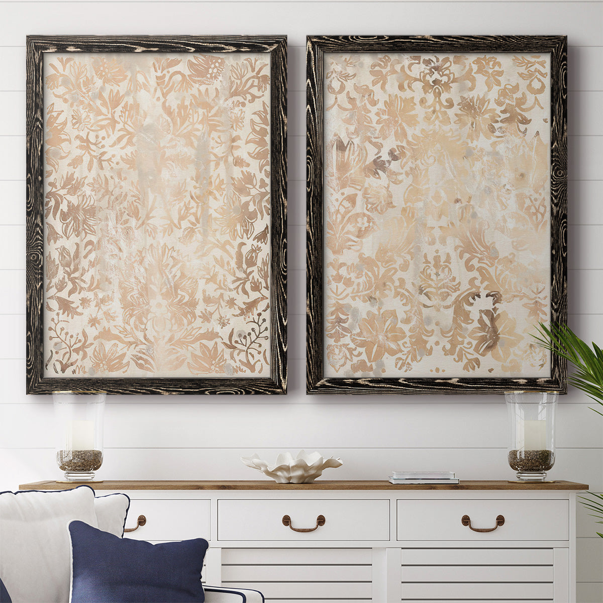 Walnut Damask I - Premium Framed Canvas 2 Piece Set - Ready to Hang