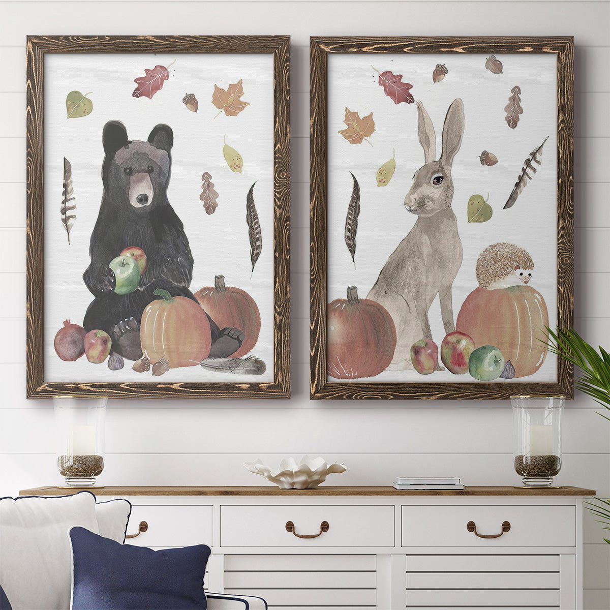 Cute Autumn Forest I - Premium Framed Canvas 2 Piece Set - Ready to Hang