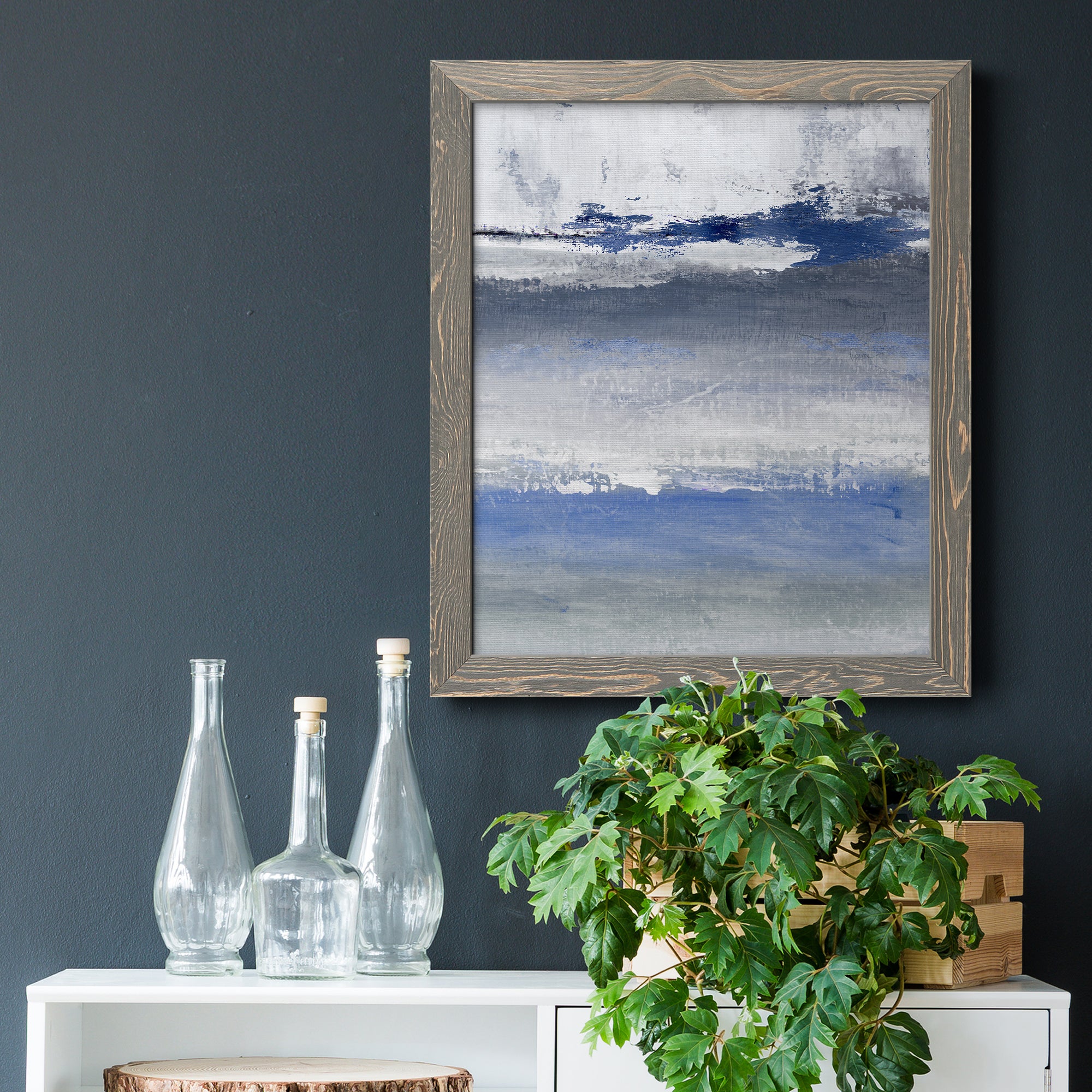 Soft Solace Indigo - Premium Canvas Framed in Barnwood - Ready to Hang