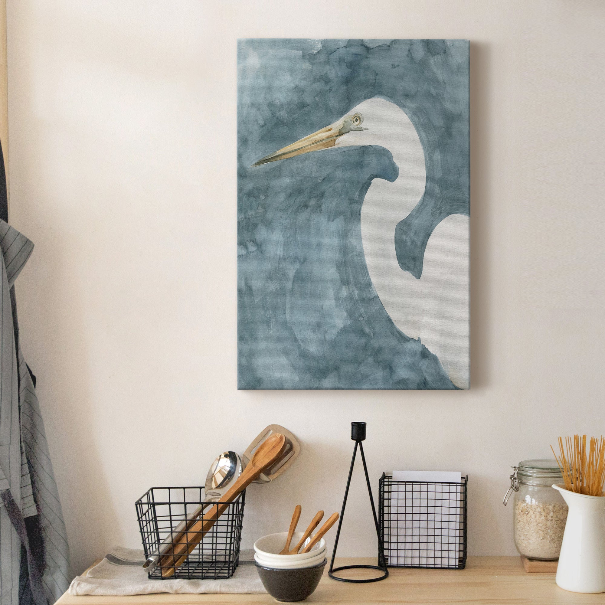 Watercolor Heron Portrait I Premium Gallery Wrapped Canvas - Ready to Hang