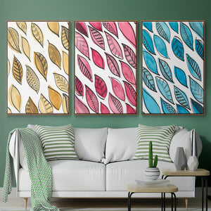 Patterned Leaf Shapes I - Framed Premium Gallery Wrapped Canvas L Frame 3 Piece Set - Ready to Hang