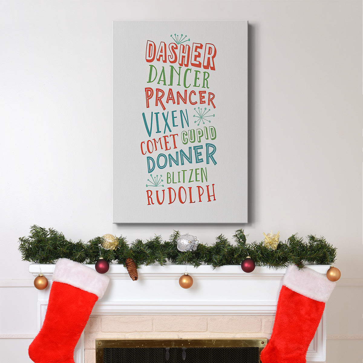 Reindeer Names  - Multicolor Light Gray - Gallery Wrapped Canvas