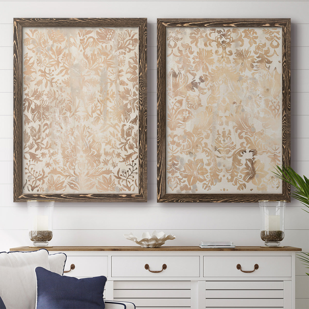 Walnut Damask I - Premium Framed Canvas 2 Piece Set - Ready to Hang