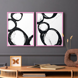 Colorful geometric landscape artwork depicting a coastal view with blue waters and green hills during daytime