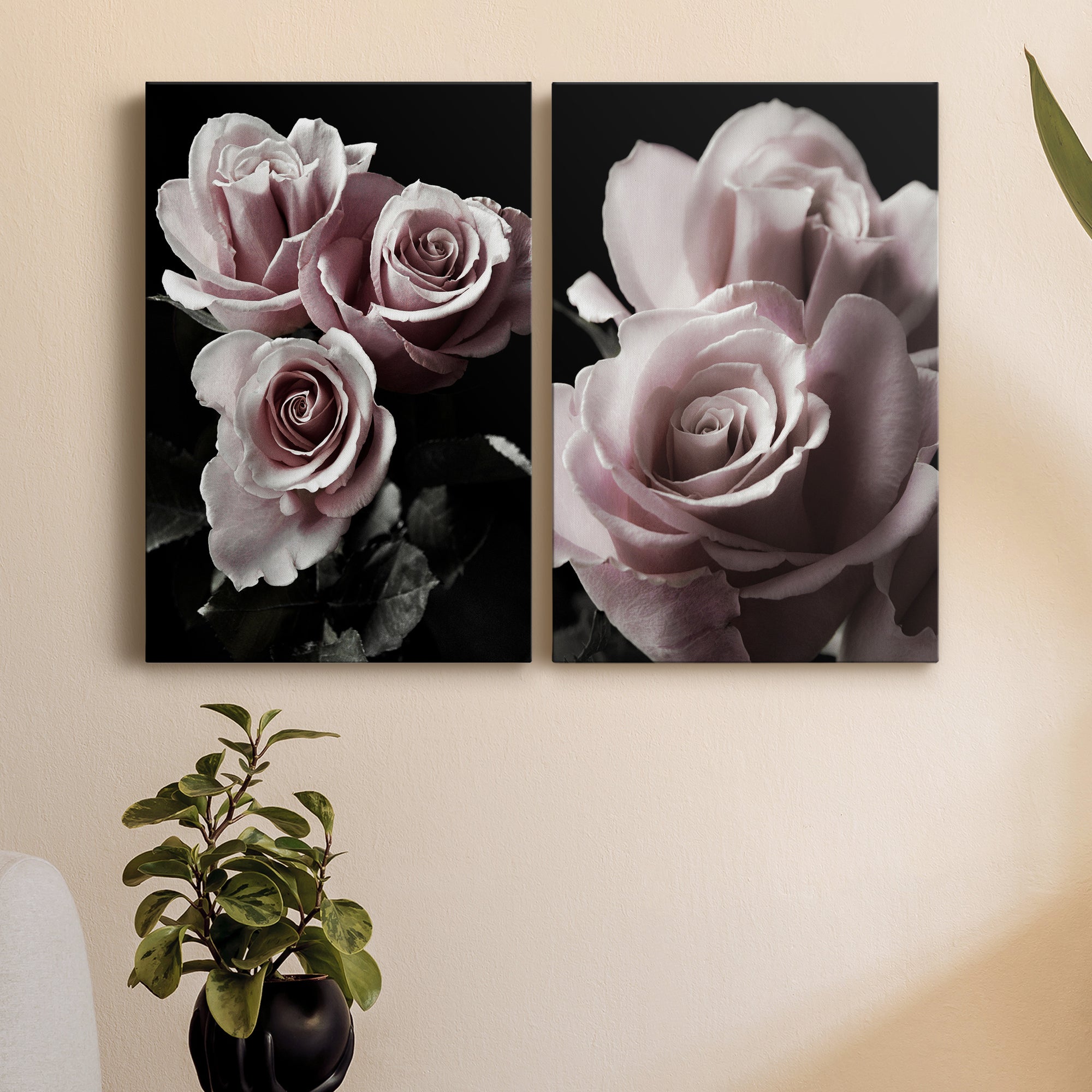 Rose Noir I Premium Gallery Wrapped Canvas - Ready to Hang - Set of 2 - 8 x 12 Each