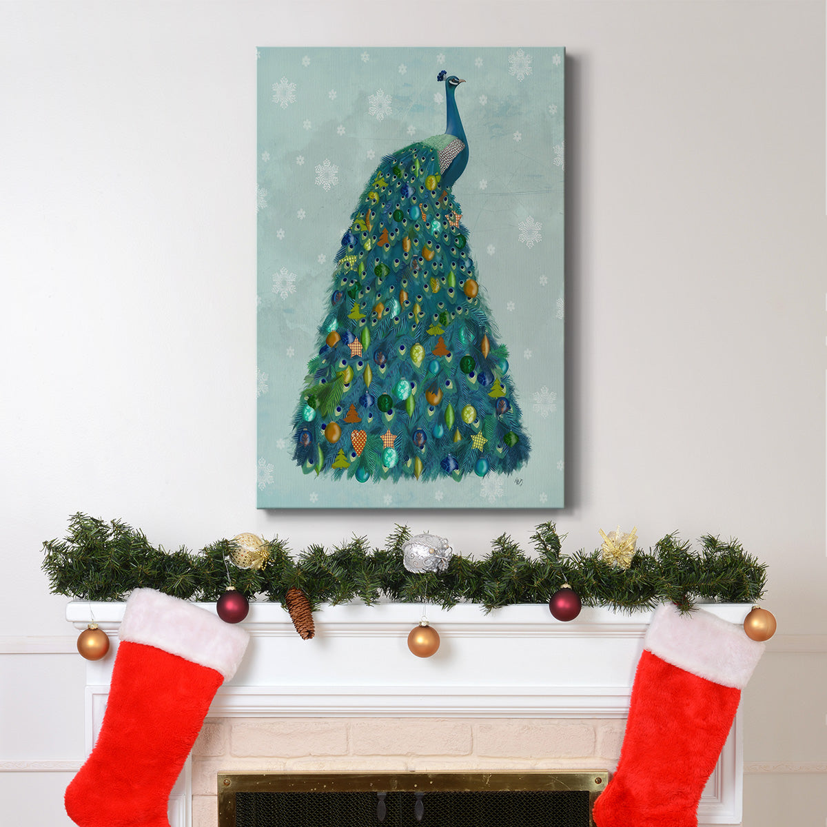 Christmas Peacock Christmas Tree - Gallery Wrapped Canvas