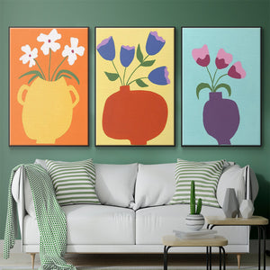 Modern Blooms I - Framed Premium Gallery Wrapped Canvas L Frame 3 Piece Set - Ready to Hang