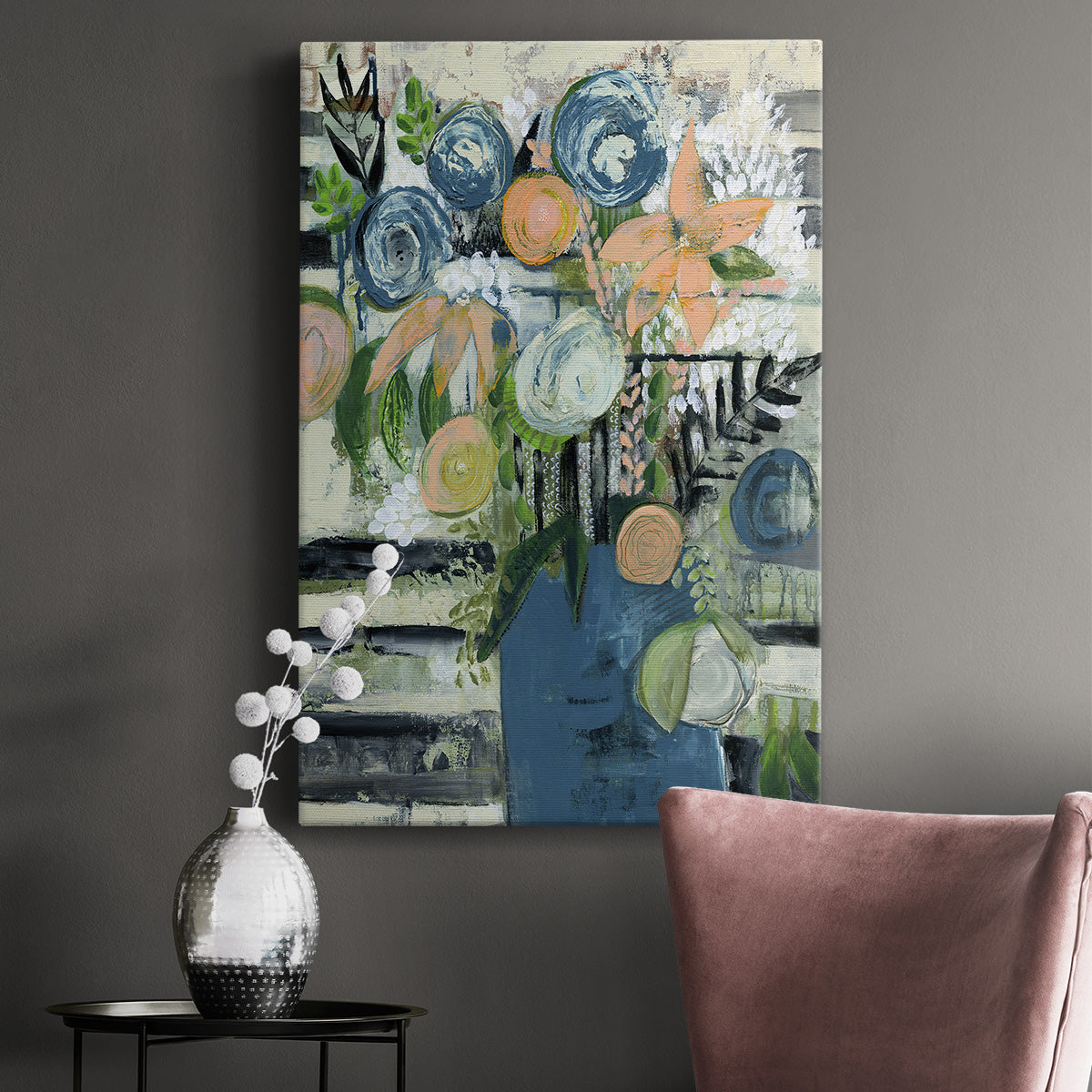 Modern Floral Stripe Premium Gallery Wrapped Canvas - Ready to Hang