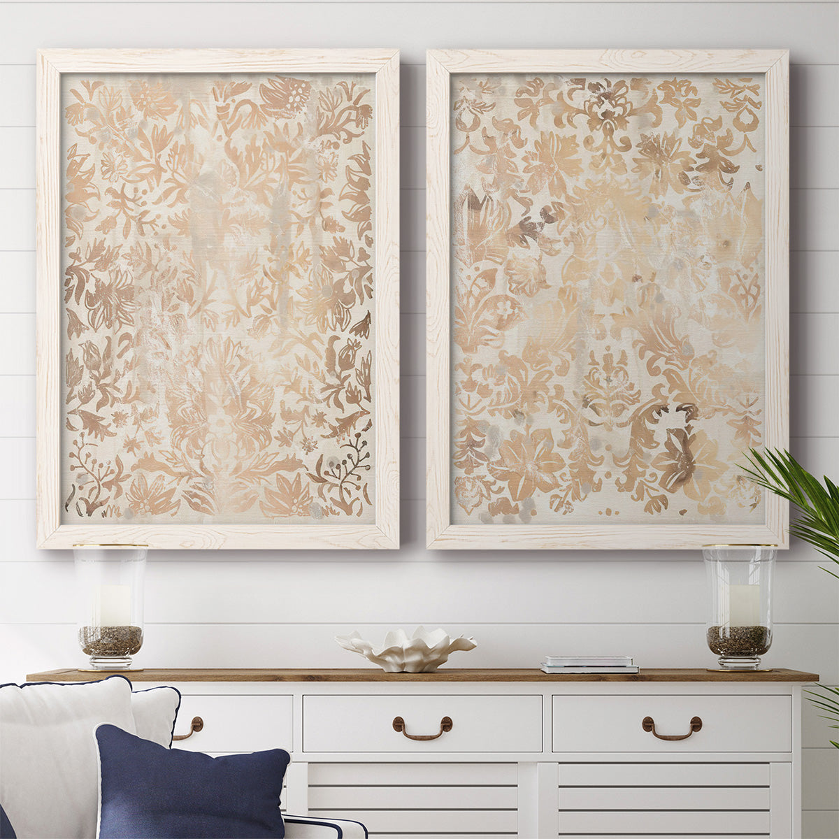 Walnut Damask I - Premium Framed Canvas 2 Piece Set - Ready to Hang