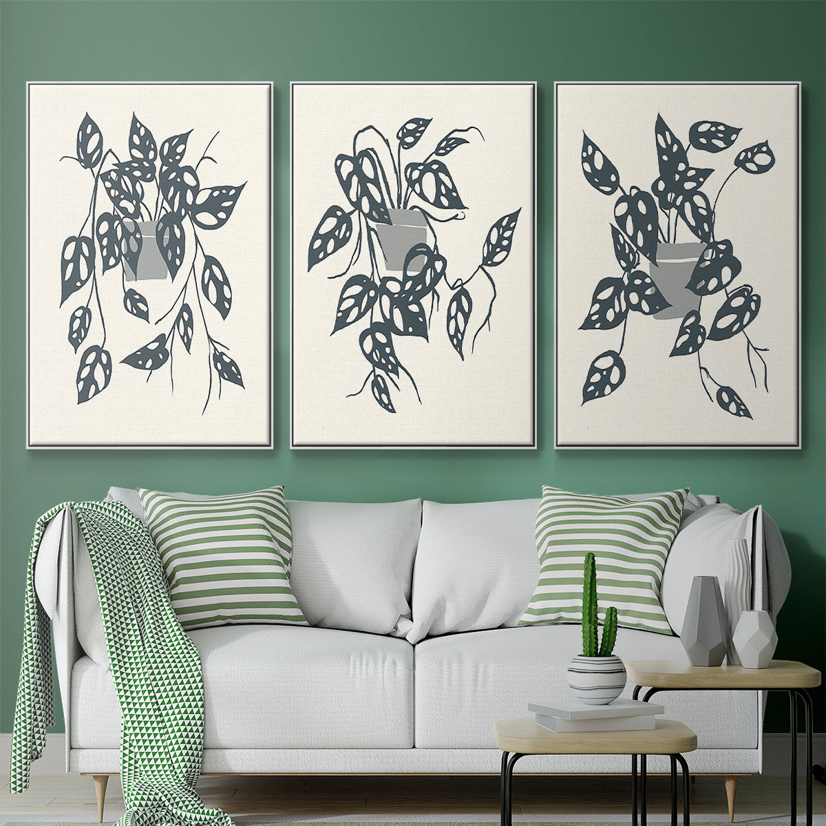 Growing Leaves IV - Framed Premium Gallery Wrapped Canvas L Frame 3 Piece Set - Ready to Hang