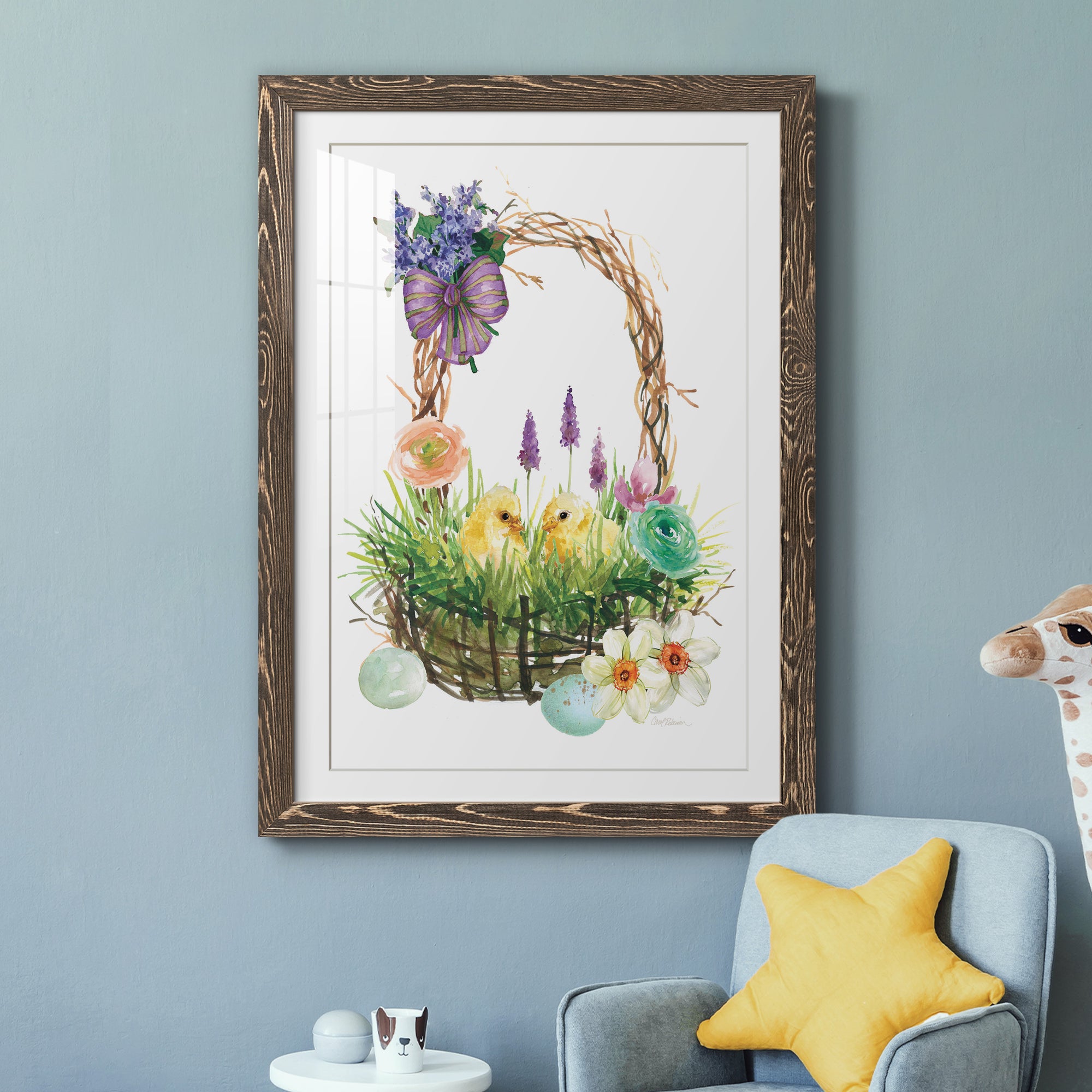 Spring Chick Basket - Barnwood Framed Art Print