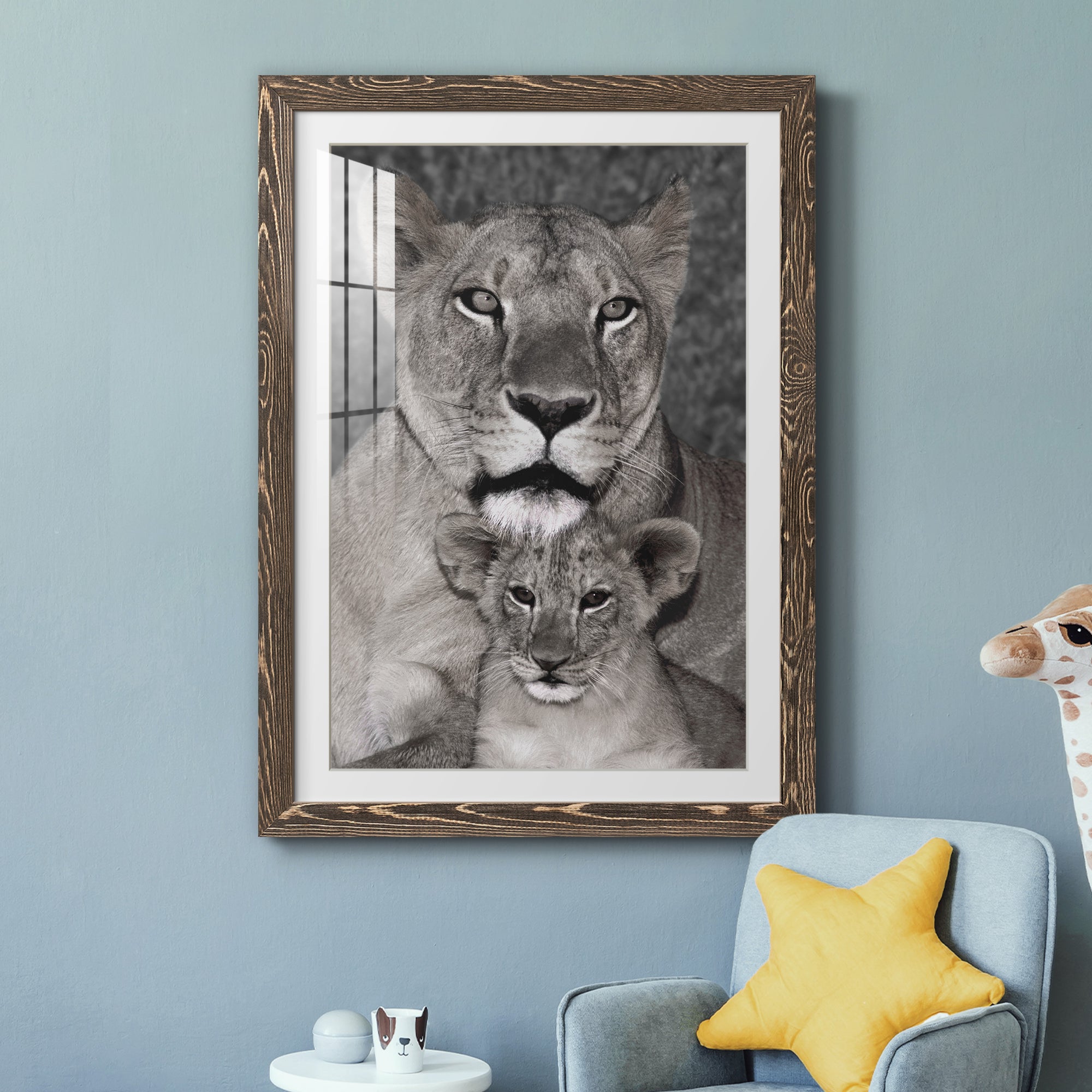 Lioness and Cub - Barnwood Framed Art Print