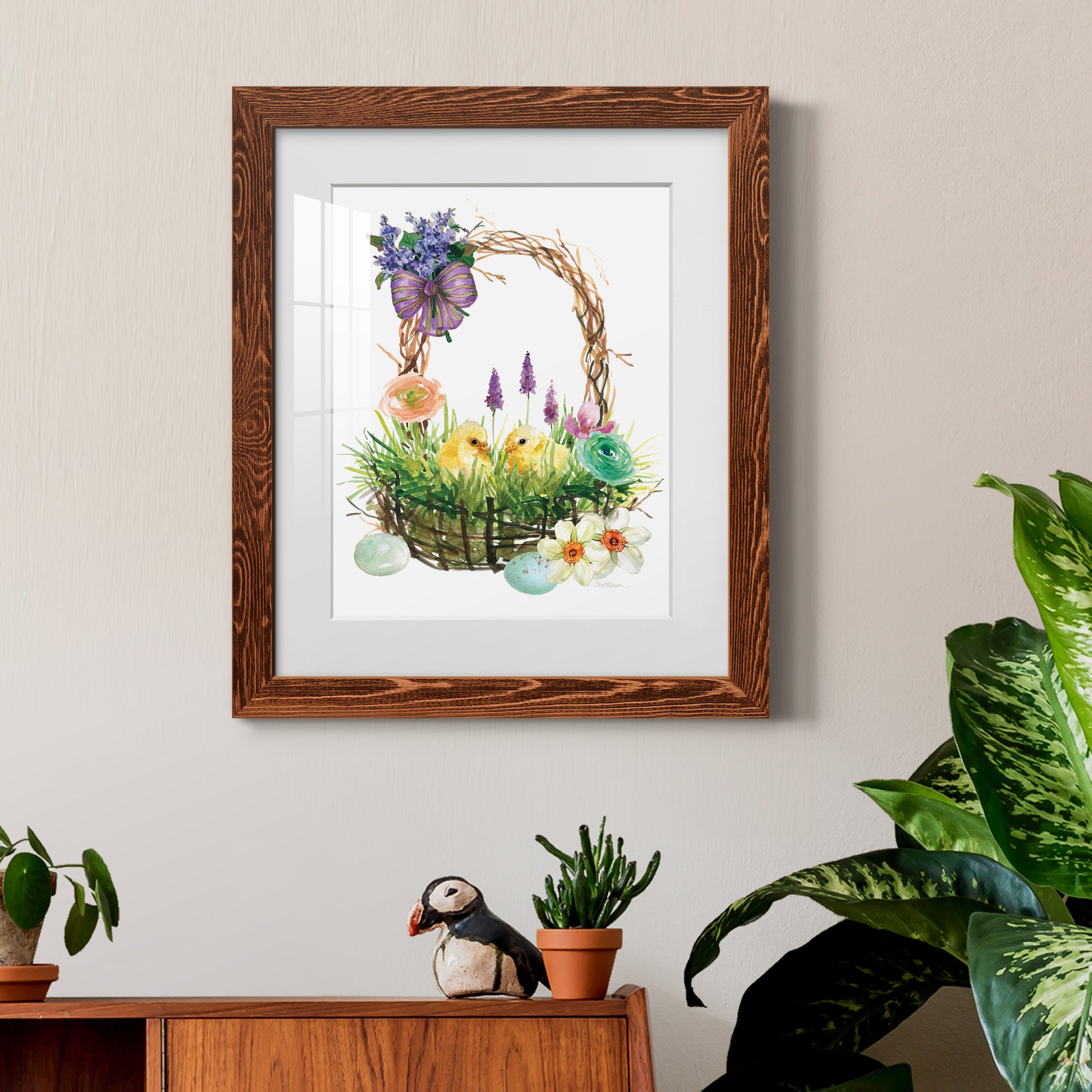 Spring Chick Basket - Barnwood Framed Art Print