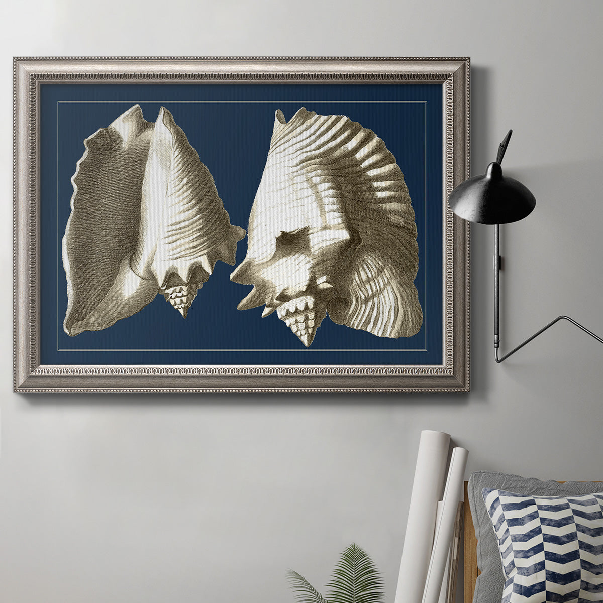 Conch Shells on Navy II Premium Framed Canvas- Ready to Hang